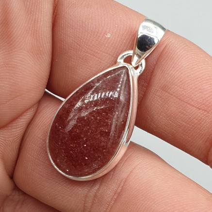 925 Sterling silver pendant drop -shaped strawberry quartz