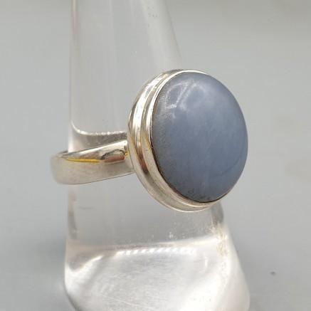 925 Sterling Silver ring with round angelite 19 mm