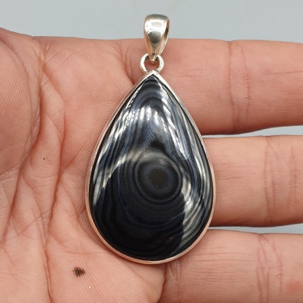 925 Sterling silver pendant with drop -shaped Psilomelaan