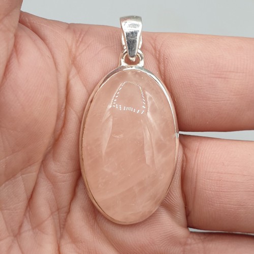 925 Sterling silver pendant narrow oval rose quartz