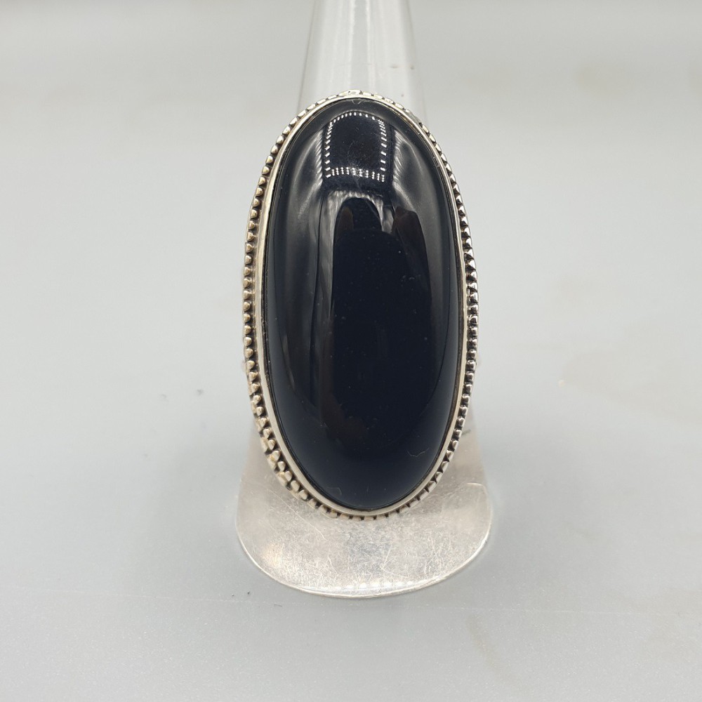 925 Sterling Silber Ring Black Onyx bearbeitet eingestellt 19 mm