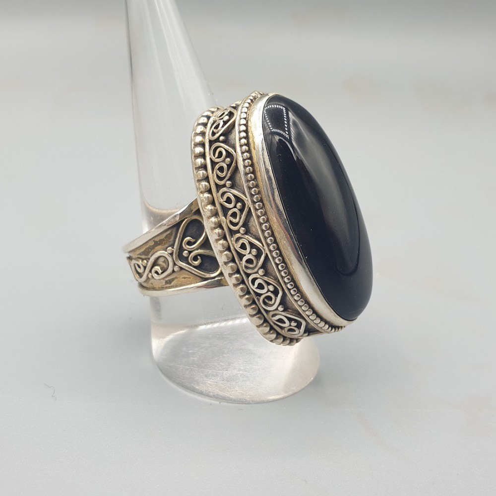 925 Sterling Silber Ring Black Onyx bearbeitet eingestellt 19 mm