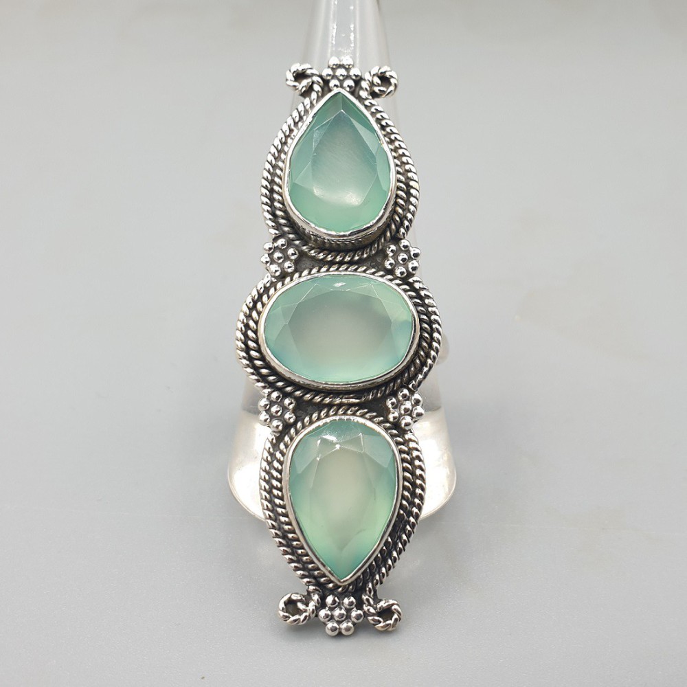 925 Sterling Silber Ring Aqua Chalcedone 19,7 mm