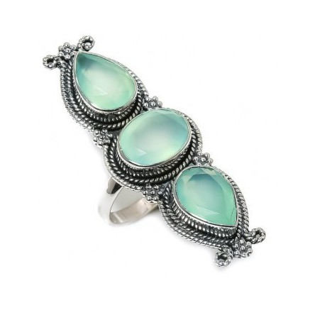 925 Sterling Silber Ring Aqua Chalcedone 19,7 mm