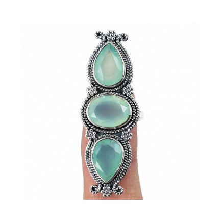 925 Sterling Silber Ring Aqua Chalcedone 19,7 mm