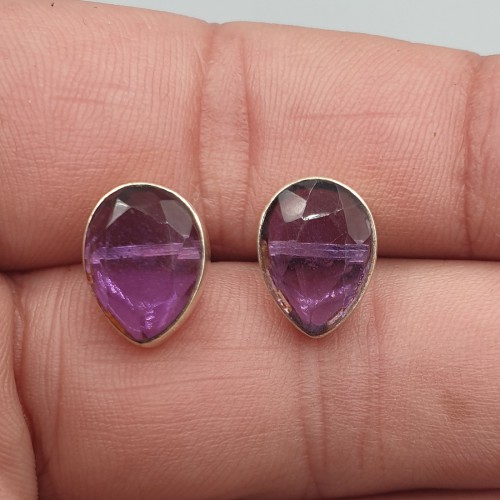 925 Sterling -Silberohr -Knöpfe mit Amethyst