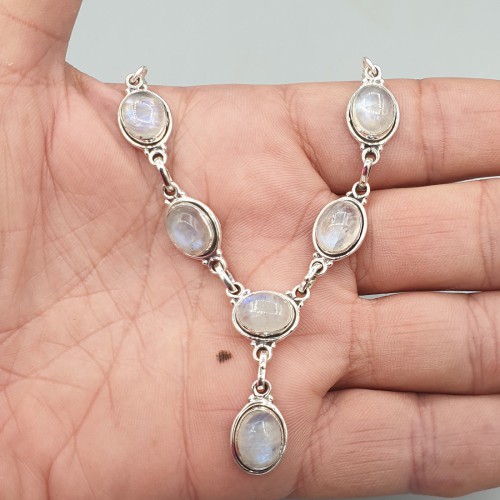 Silver necklace set with rainbow moonstone