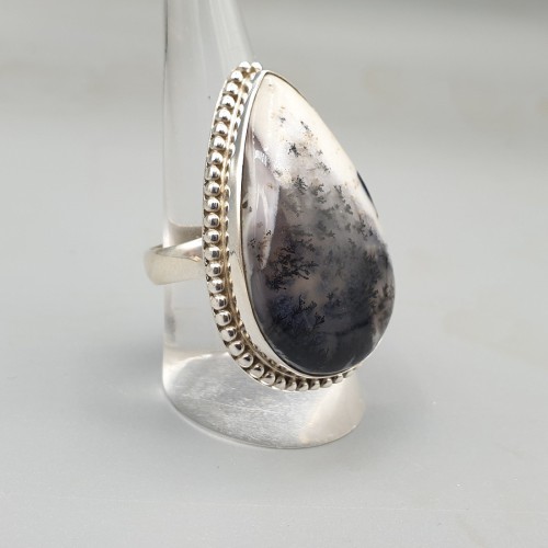 925 Sterling Silber Ring Dendriet Opal 19 mm