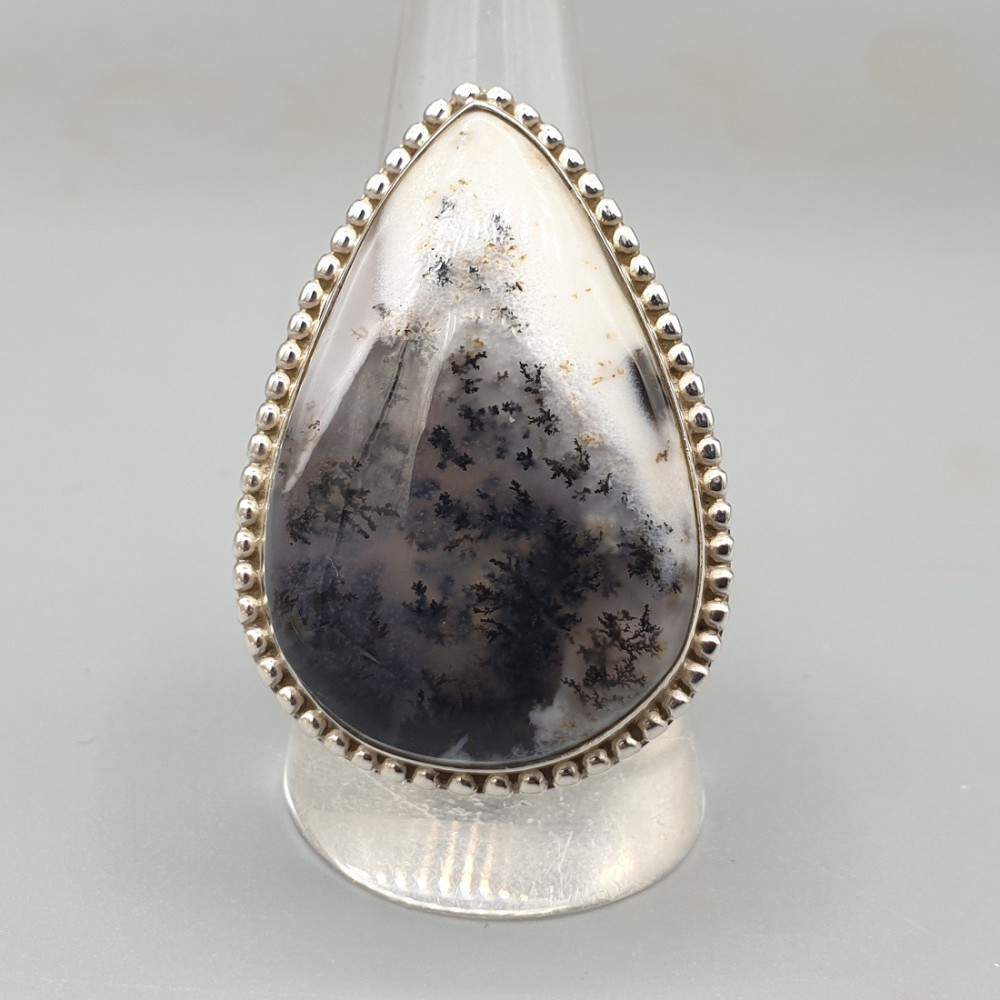 925 Sterling Silber Ring Dendriet Opal 19 mm