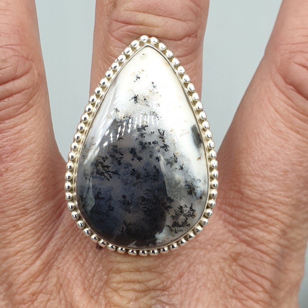 925 Sterling Silber Ring Dendriet Opal 19 mm