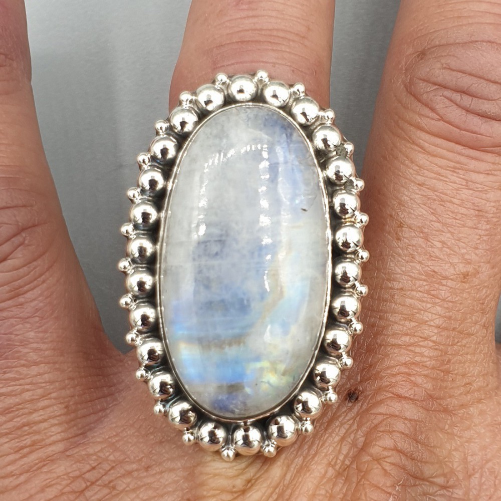 925 Sterling Silver ring Rainbow Moonstone adjustable