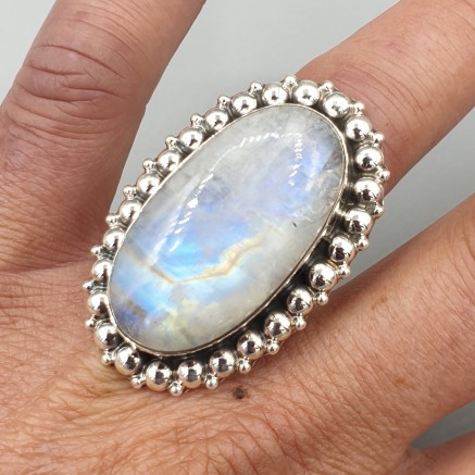 925 Sterling Silver ring Rainbow Moonstone adjustable