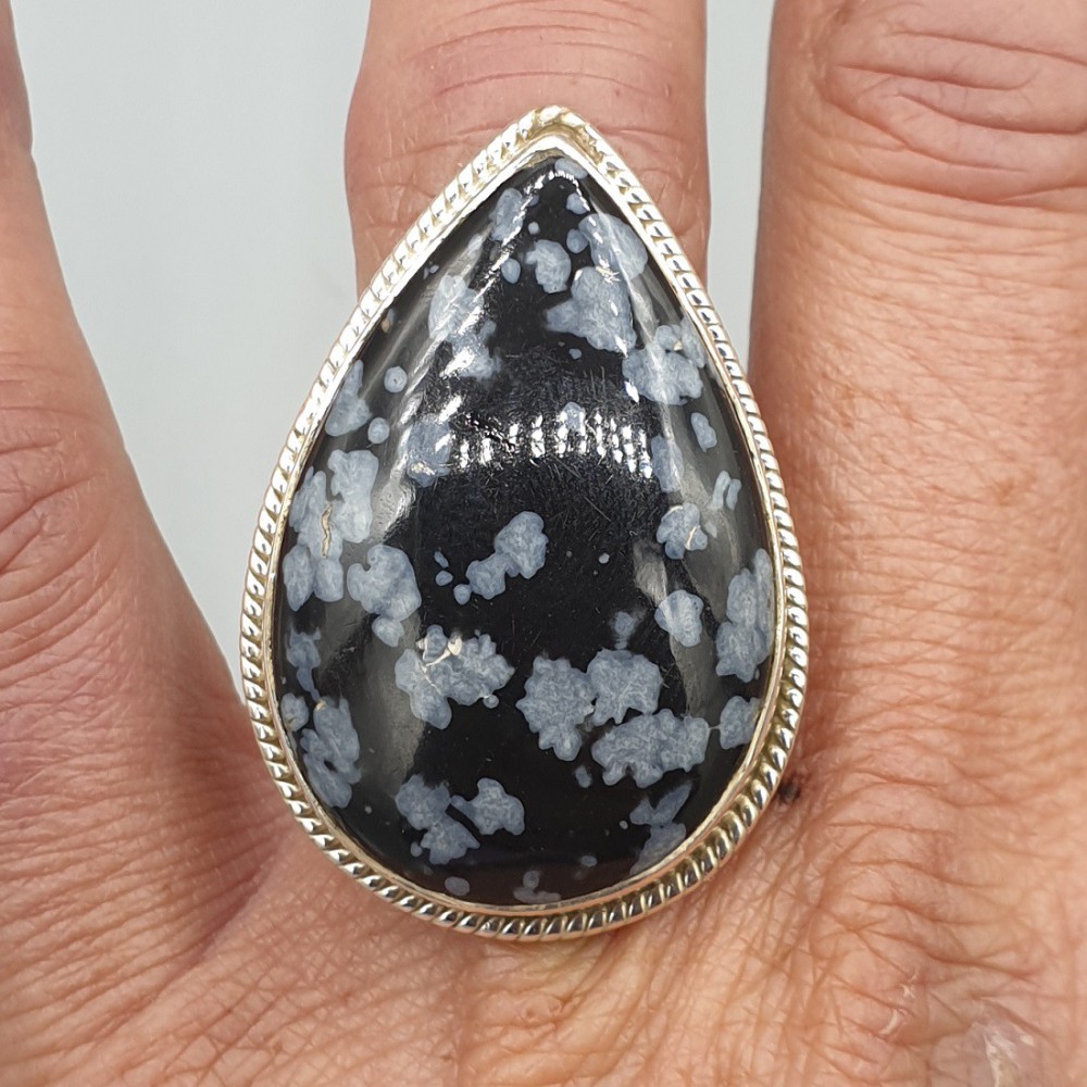 925 Sterling Zilveren Ring Snowflake Obsidian 17.3 mm