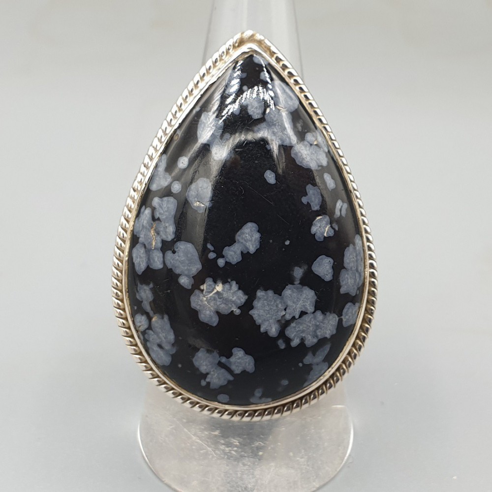 925 Sterling Zilveren Ring Snowflake Obsidian 17.3 mm