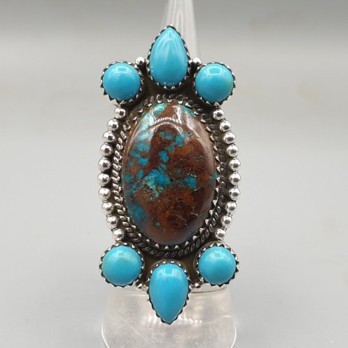 925 Sterling Zilveren Ring Chrysocolla and Turquoise adjustable