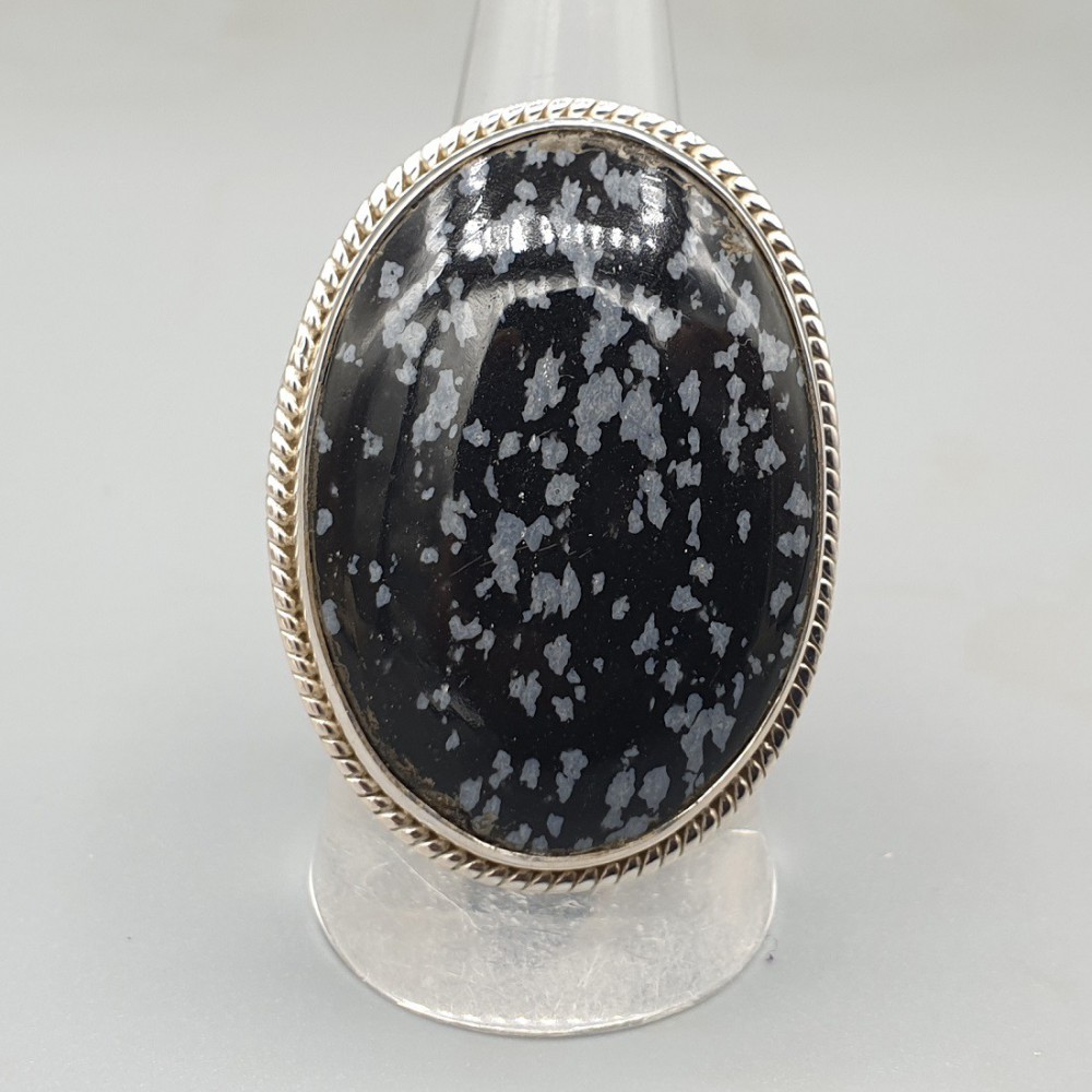 925 Sterling Zilveren Ring Oval Snowflake Obsidian 18 mm