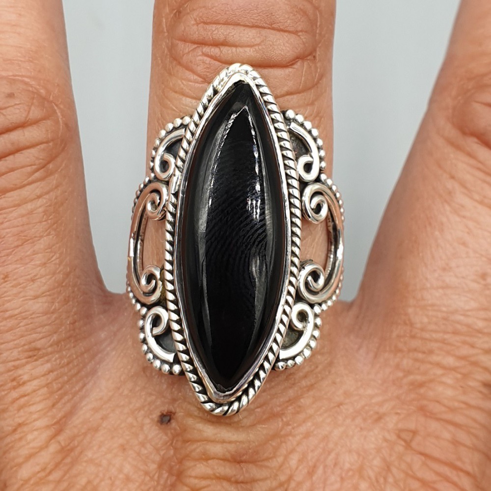 925 Sterling Silber Ring Marquise Black Onyx