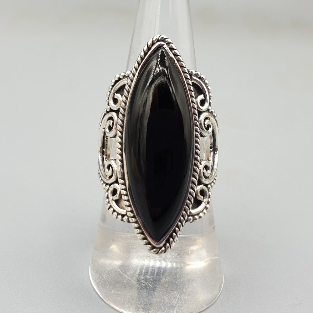 925 Sterling Silber Ring Marquise Black Onyx