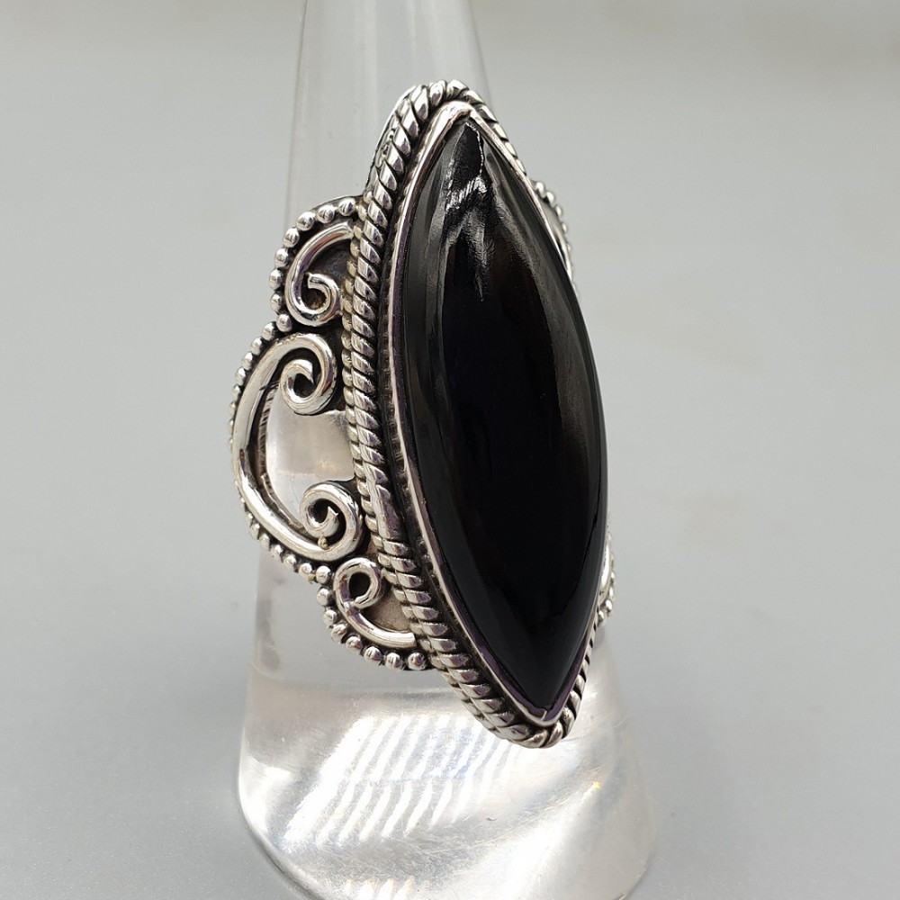 925 Sterling Silver ring Marquise Black Onyx