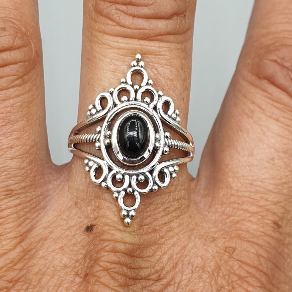 925 Sterling Silber Ring Ovale Black Onyx