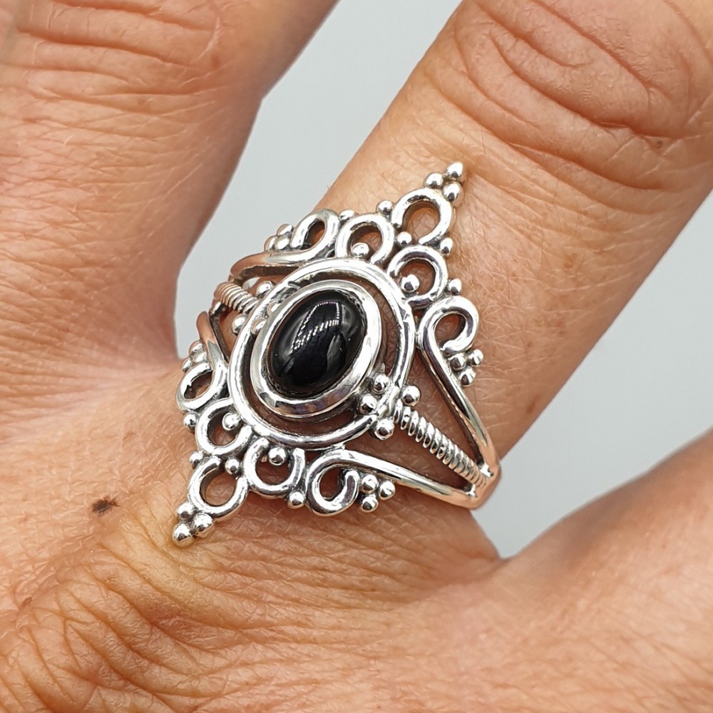 925 Sterling Silber Ring Ovale Black Onyx