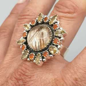 925 Sterling zilveren ring gouden Rutielkwarts verstelbaar