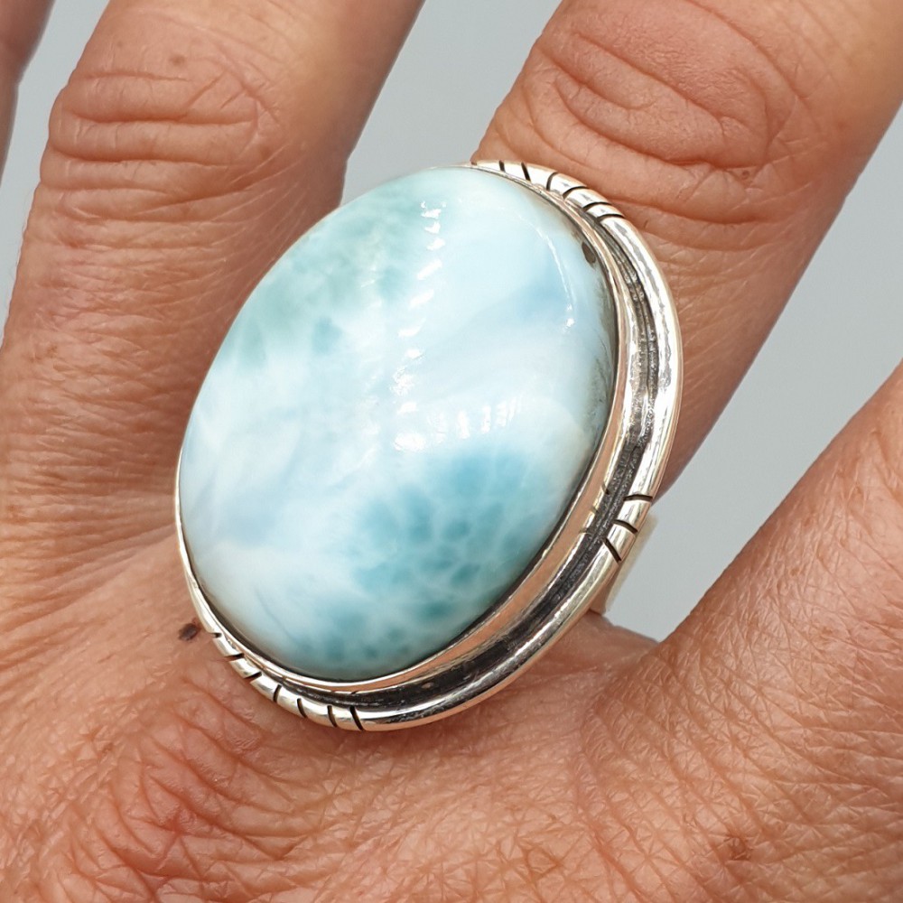 925 Sterling Silber Ring Larimar einstellbar