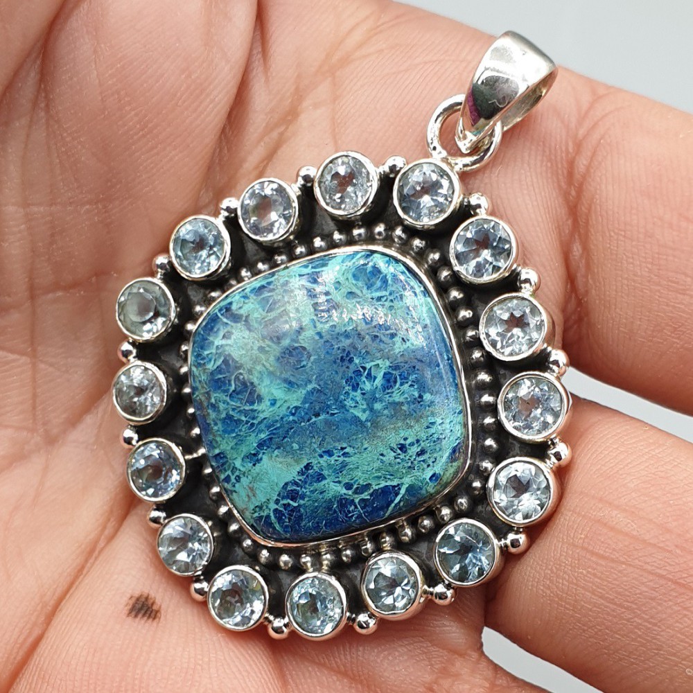 925 Sterling Silver Pendant Shattuckiet and Blue Topaz