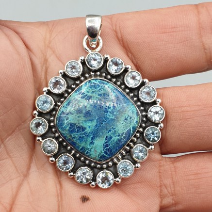 925 Sterling Silver Pendant Shattuckiet and Blue Topaz