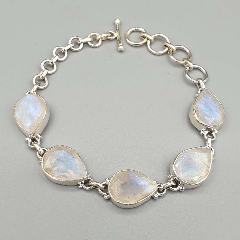 925 Sterling Silber Armband Facettenmondsteine