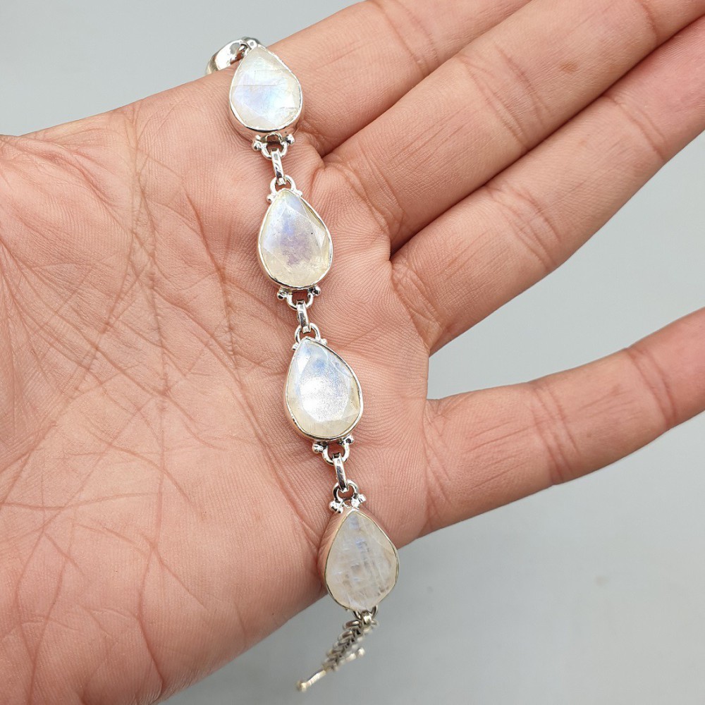 925 Sterling Silver bracelet Facet Moonstones