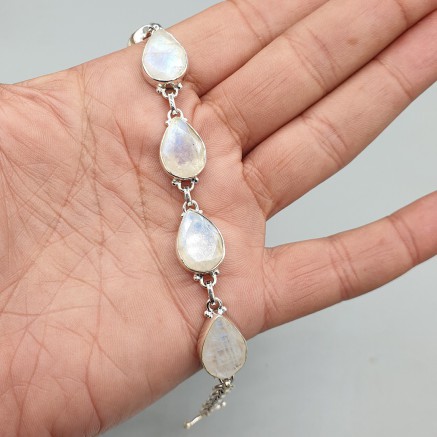 925 Sterling Silver bracelet Facet Moonstones