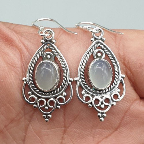 925 Sterling -Silberohrringe mit ovalem Aqua Chalcedon