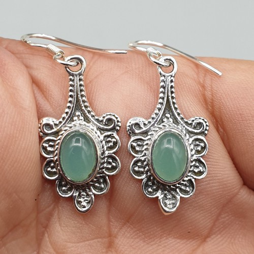 925 Sterling -Silber -Ohrringe Aqua Chalcedone