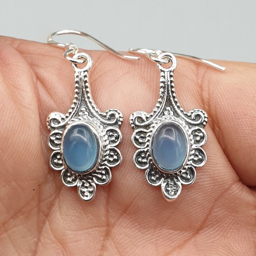 925 Sterling -Silberohrringe mit blauem Chalcedon