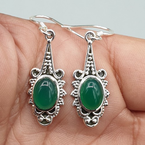 Silver earrings Green Onyx