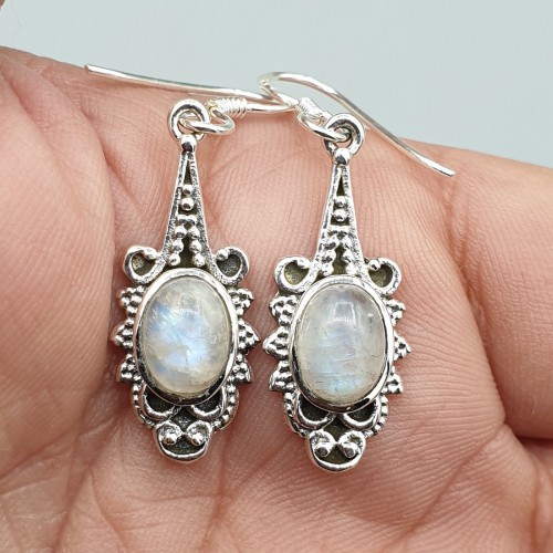 Silver earrings rainbow moonstone