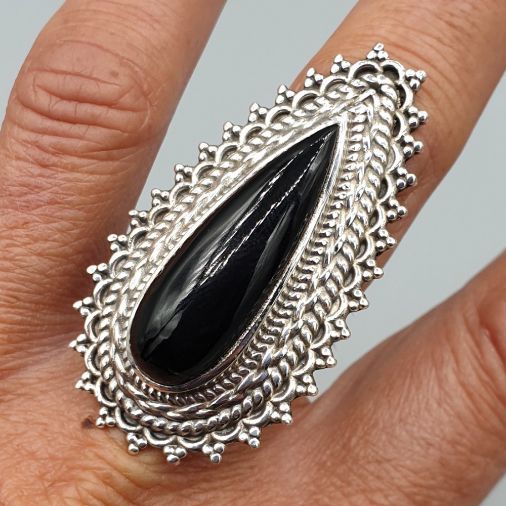 925 Sterling Silver ring with black Onyx adjustable