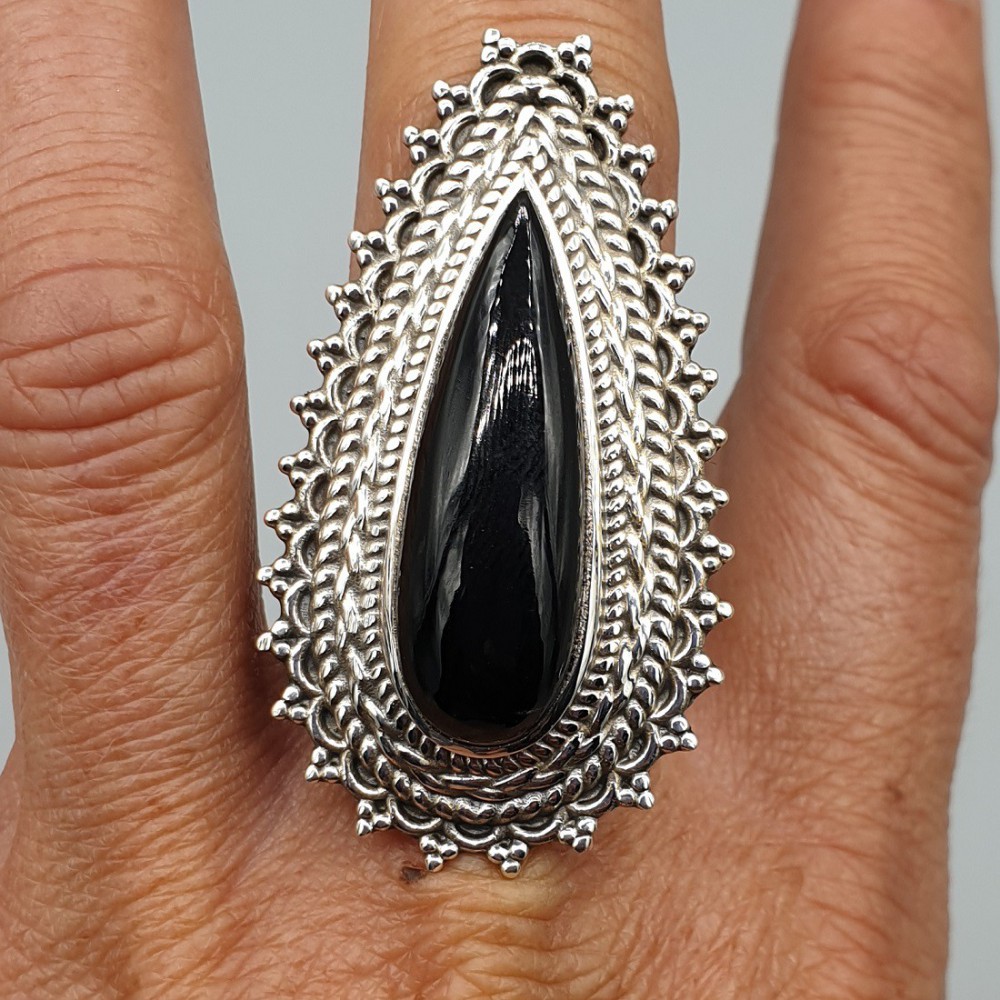 925 Sterling Silver ring with black Onyx adjustable