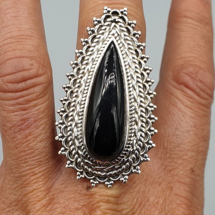 925 Sterling Silver ring with black Onyx adjustable