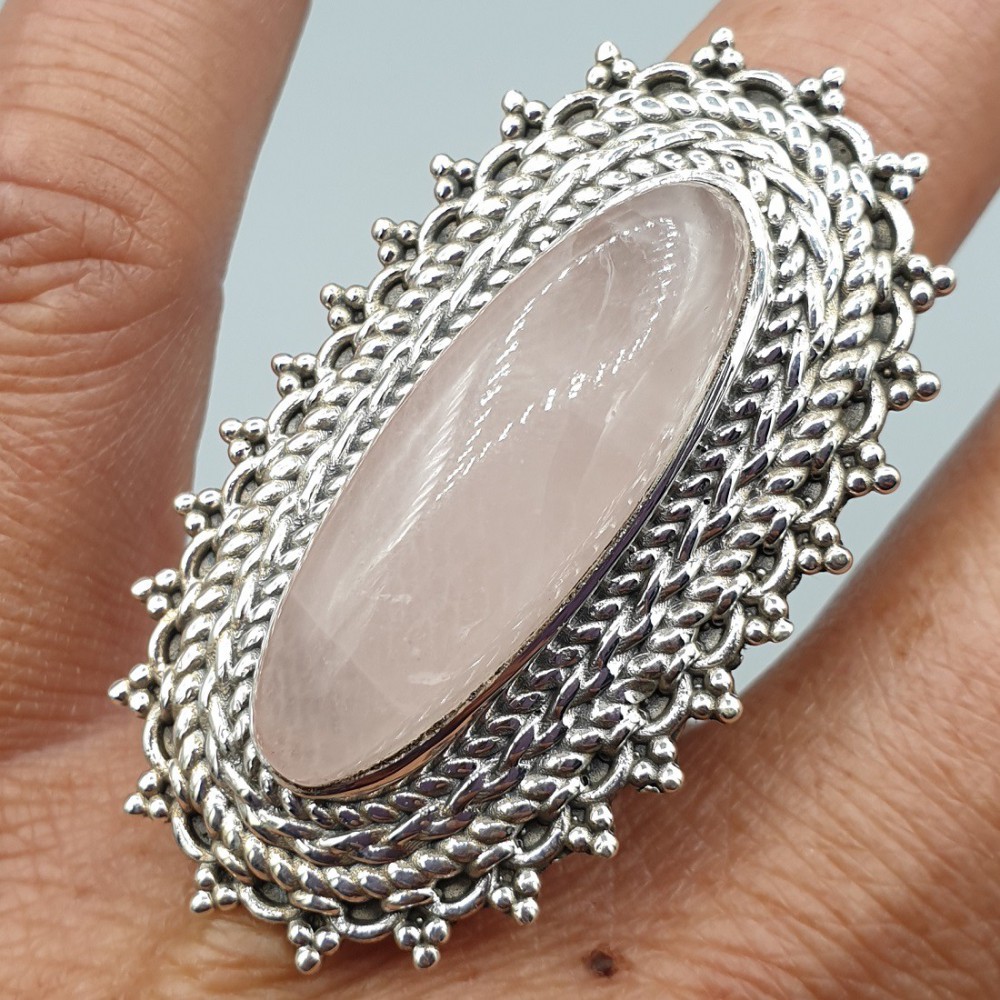 925 Sterling Silver ring Rose quartz adjustable