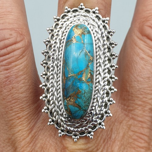 925 Sterling silver ring Copper blue turquoise adjustable