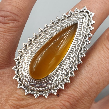 925 Sterling Silver Ring Yellow Chalcedone adjustable