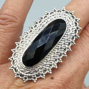 925 Sterling zilveren ring facet Onyx verstelbaar
