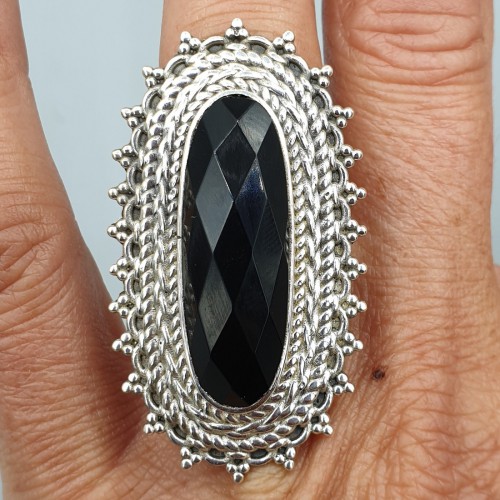 925 Sterling Silber Ring Facette Onyx einstellbar