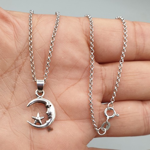 925 Sterling Silver Necklace Moon Pendant