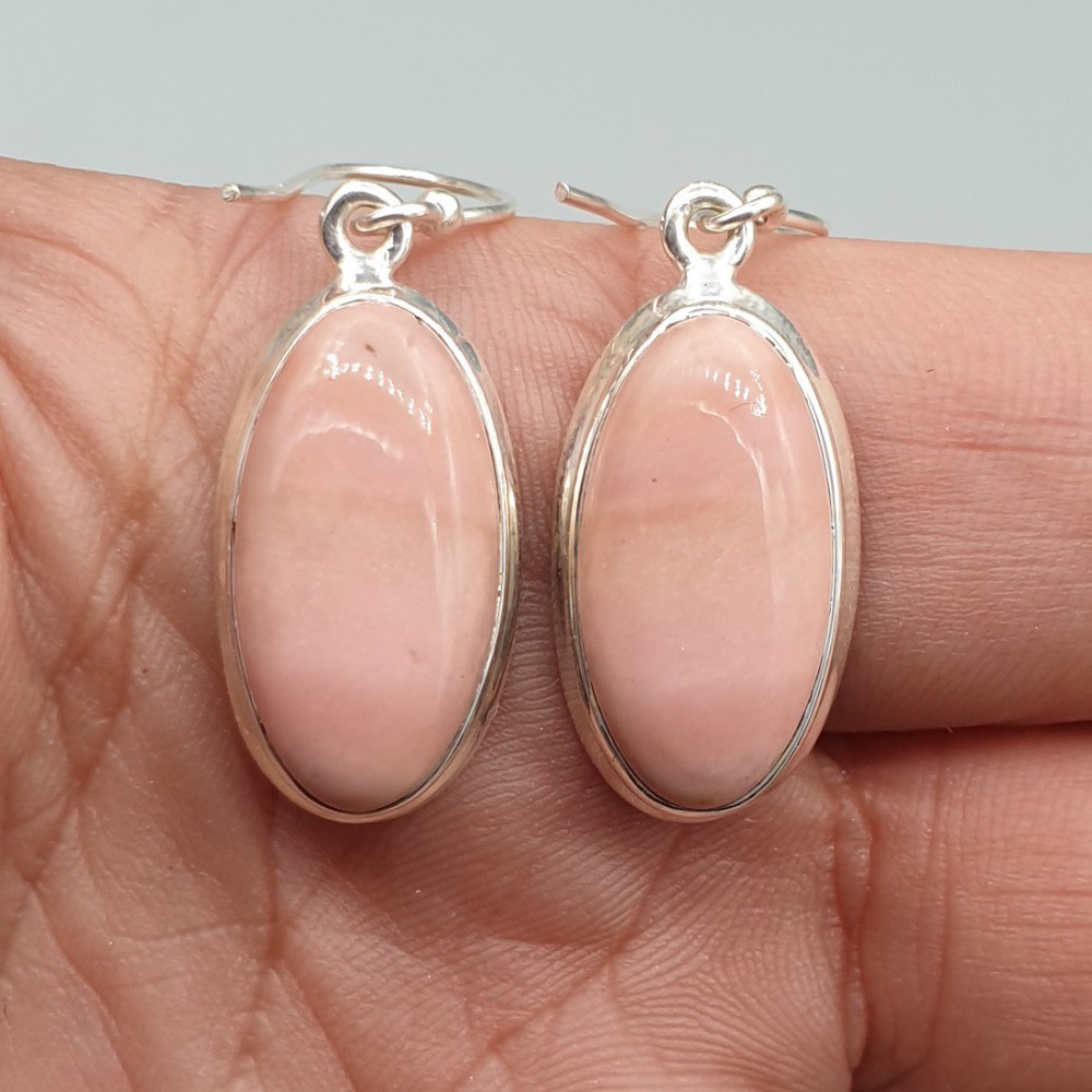 925 Sterling silver earrings oval pink opal