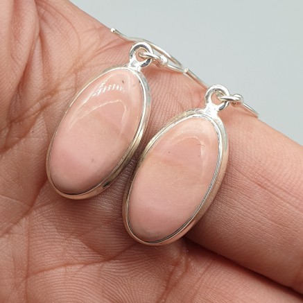 925 Sterling silver earrings oval pink opal