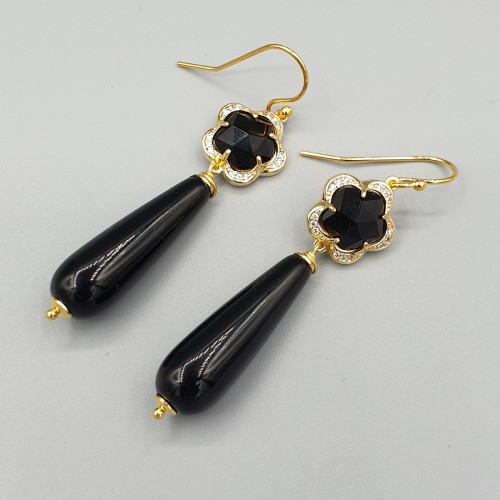 Gilded earrings with black Onyx and Klaver