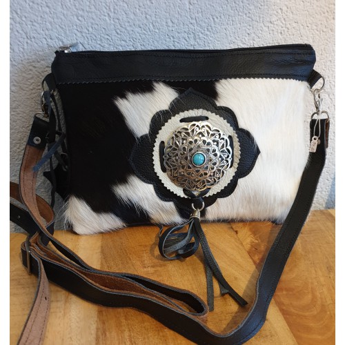 Cowhide ladies' bag toilet bag Black White